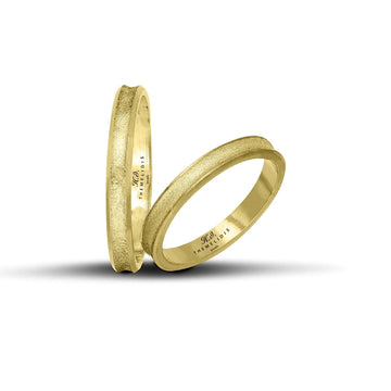 Πρωτότυπες βέρες γάμου χρυσές σαγρέ, πλάτους 3 mm, με χειροποίητη λεπτομέρεια και minimal αισθητική